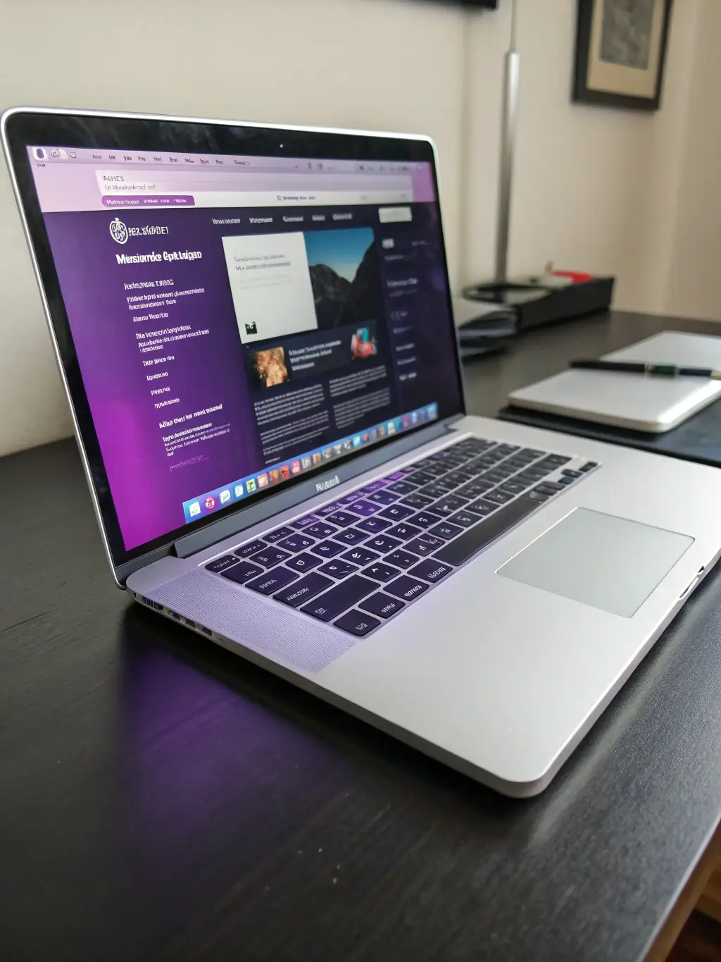 A sleek laptop open on a desk with a coffee cup and notepad nearby, illustrating its portability and suitability for remote work.